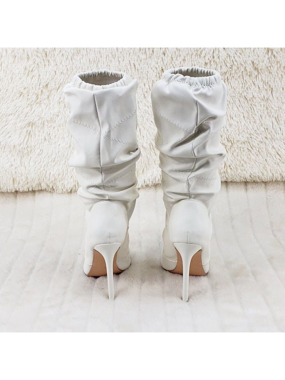 Bone White Square toe Scrunch Slouch Mid Calf Boots Vic Hottest Seller Size 11 - Picture 5 of 11